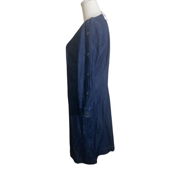 NWT Talbots Chambray Blue Denim Shift Square Neck Lightweight Dress Size 6P - Picture 2 of 7